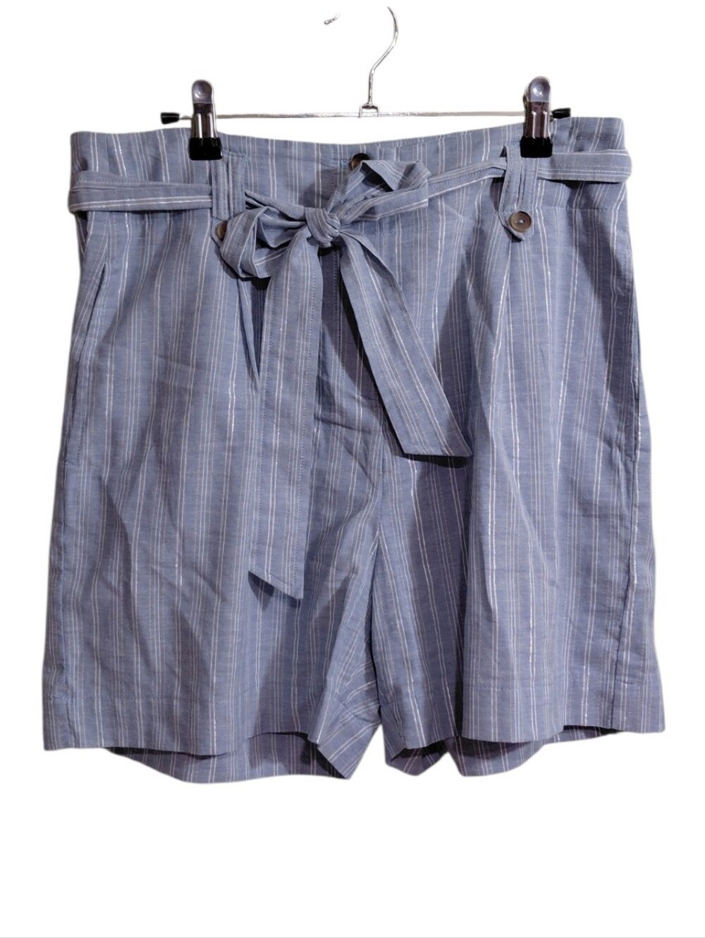 Striped Light Blue Paperbag Tie-Waist Women's Shorts